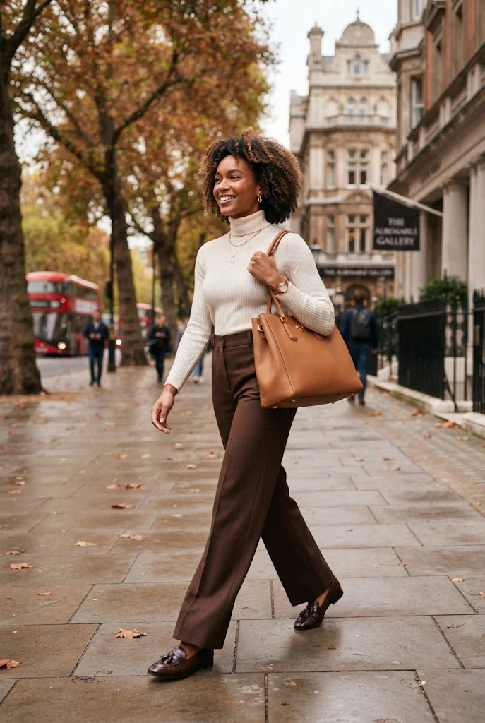Chocolate Brown Pants With an Ivory Knit