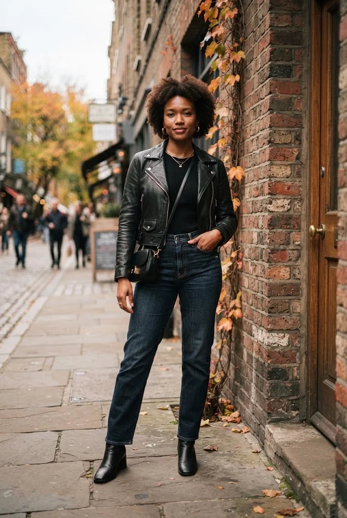 Dark Denim With a Leather Jacket