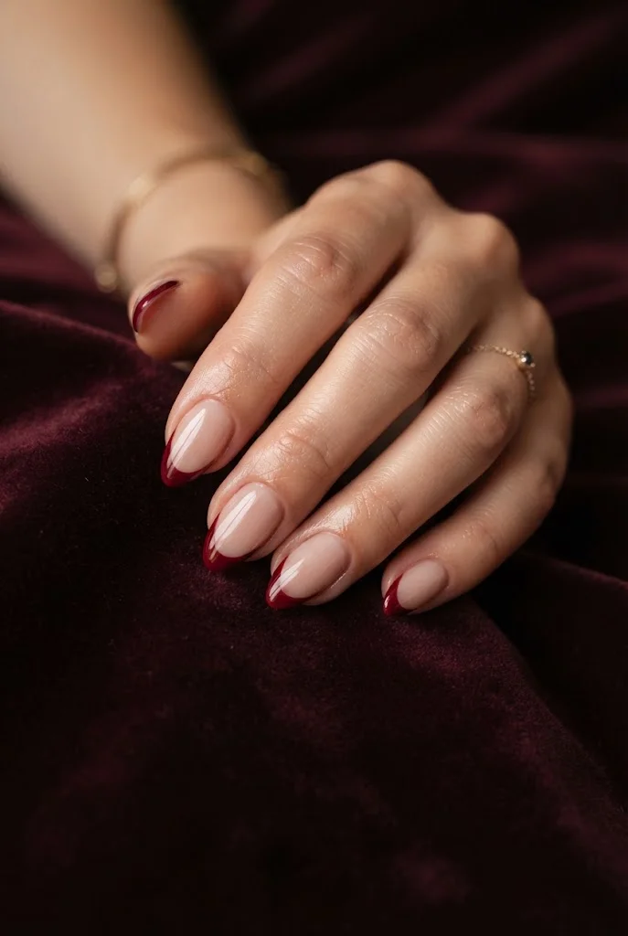 Elegant deep red French tip manicure for Halloween.
