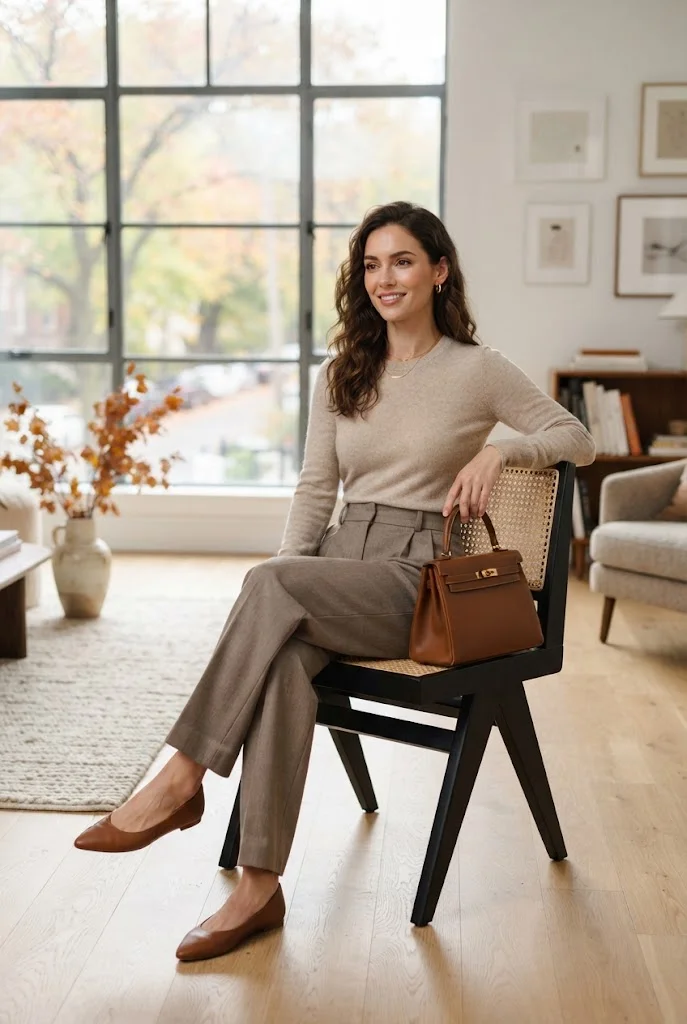 Pleated Trousers With a Fine-Knit Sweater